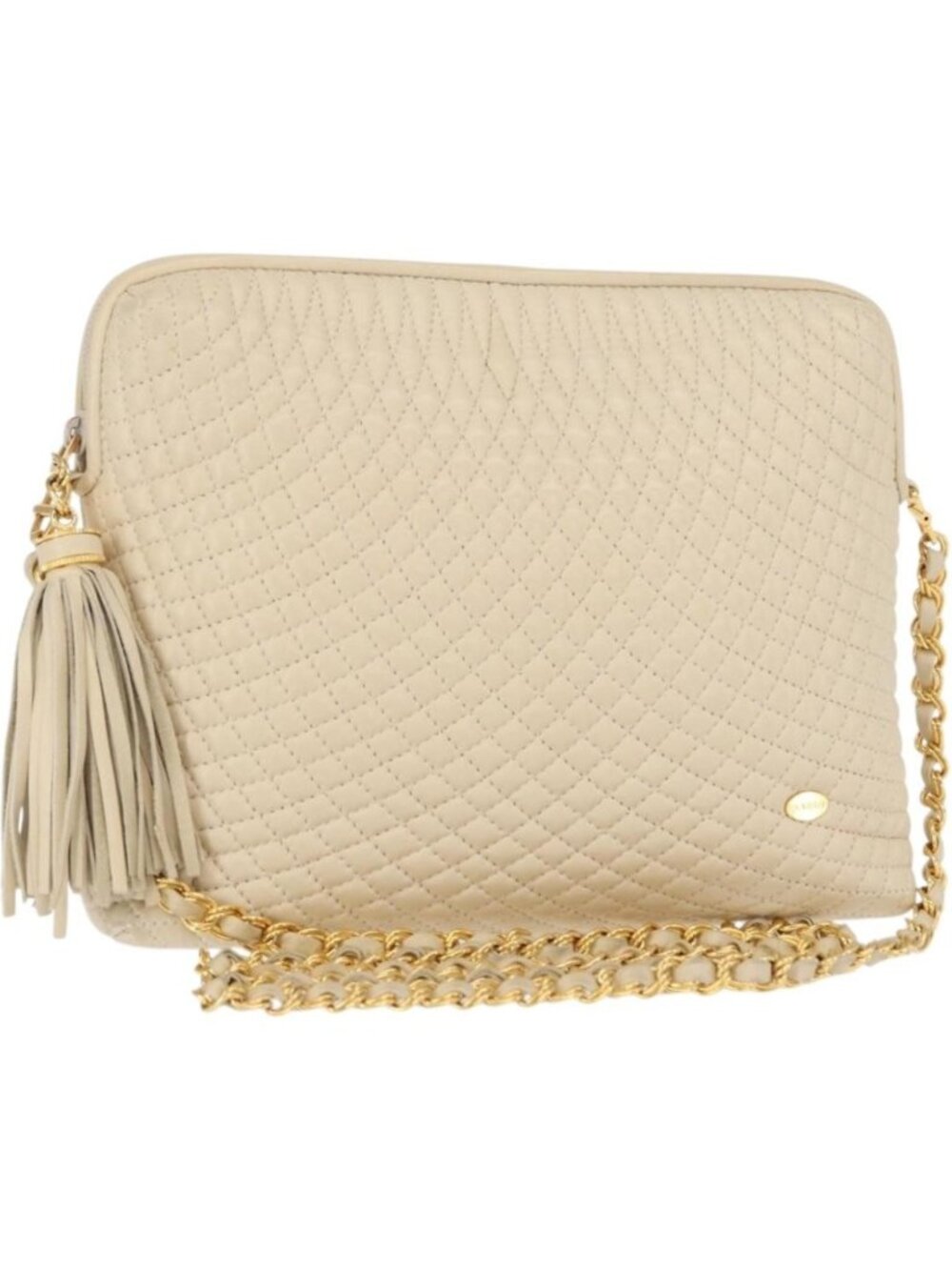 BALLY Chain Shoulder Bag Leather Beige Gold